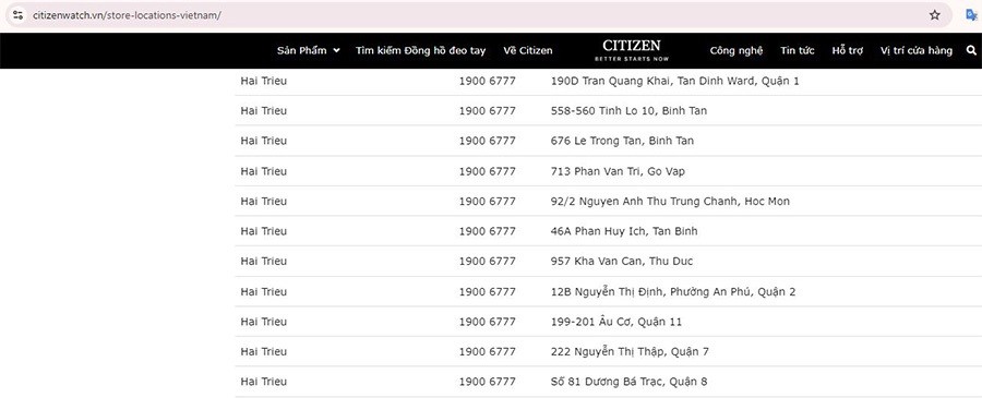 Danh sách đại lý đồng hồ Citizen chính hãng có tại website - ảnh 2