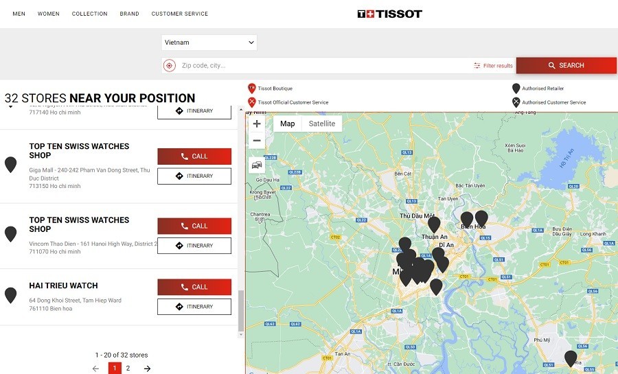 Các cửa hàng của TOPTEN được chứng nhận trên website của Tissot