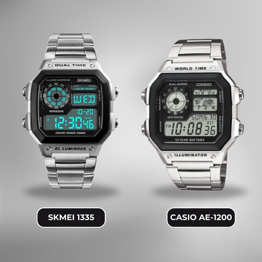 So sánh giống nhau trong thiết kế giữa Skmei 1335 và Casio AE1200