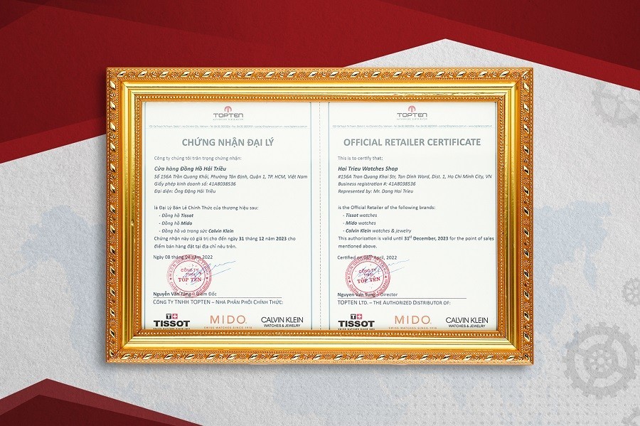 Chứng nhận tại cửa hàng Đồng Hồ Hải Triều