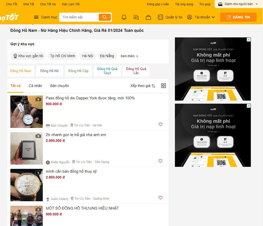Bán đồng hồ cũ đã qua sử dụng nhanh chóng trên nền tảng website Chợ Tốt