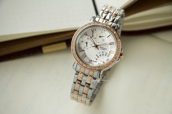 Casio SHN-3011SG-7ADR đính pha lê, dây demi sang trọng - Ảnh 3