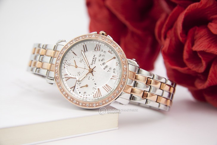 Casio SHN-3011SG-7ADR đính pha lê, dây demi sang trọng - Ảnh 2