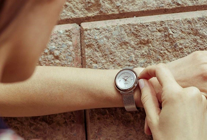 Đồng hồ Citizen EM0640-82D khảm xà cừ, dây lưới sang trọng - Ảnh 4