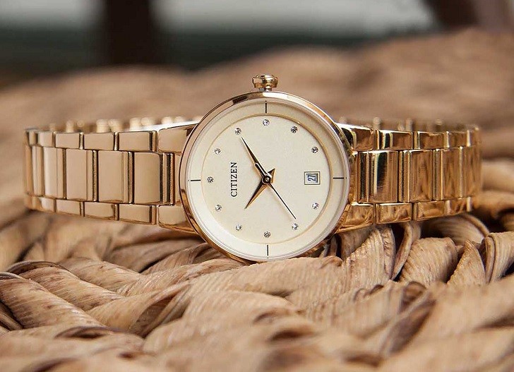 Đồng hồ Citizen EU6012-58P mạ vàng, đính pha lê Swarovski - Ảnh 1