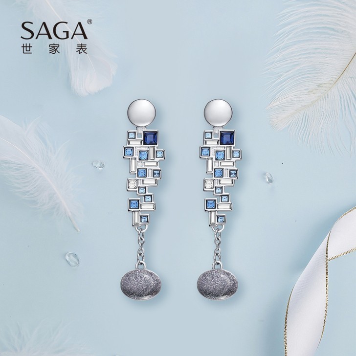 Sức hút hoa tai Saga 00126 SVBL-RH đính đá Swarovski cao cấp - Ảnh 1