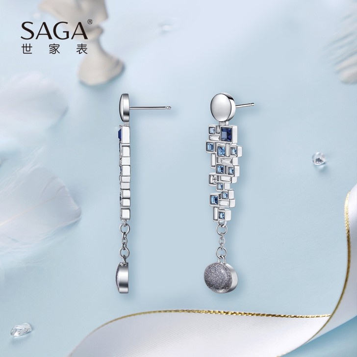 Sức hút hoa tai Saga 00126 SVBL-RH đính đá Swarovski cao cấp - Ảnh 2