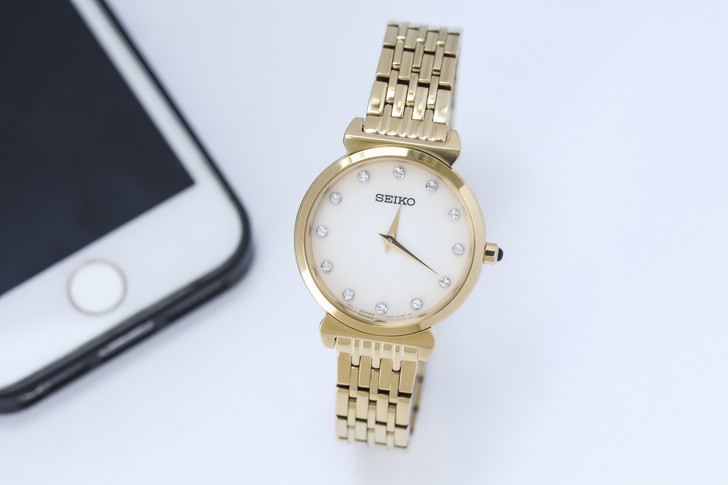 Đồng hồ Seiko SFQ802P1 mạ vàng, đính đá pha lê sang trọng - Ảnh 1
