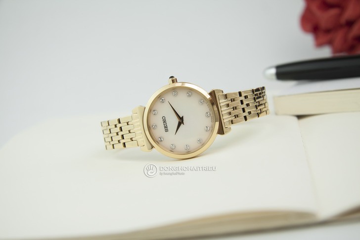 Đồng hồ Seiko SFQ802P1 mạ vàng, đính đá pha lê sang trọng - Ảnh 3