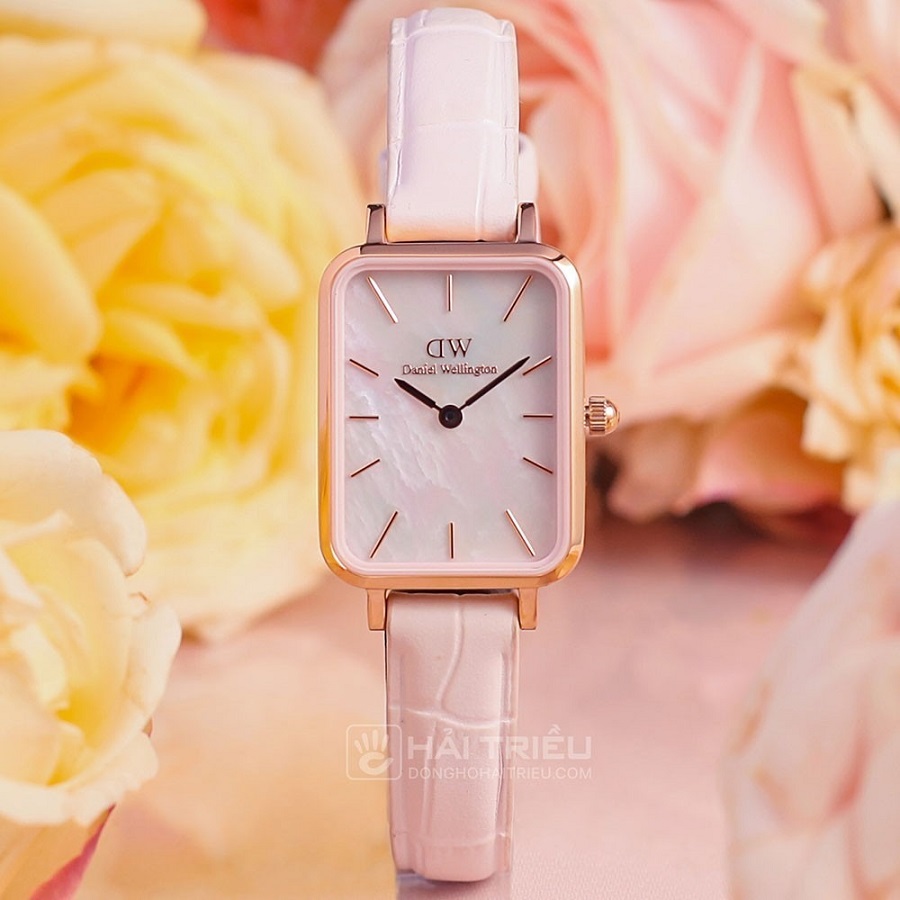 Đồng hồ Daniel Wellington mặt số xà cừ hồng dây da hồng