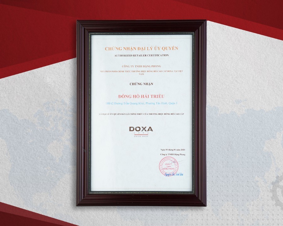 Giấy chứng nhận Đồng Hồ Hải Triều - đại lý bán lẻ độc quyền của Doxa