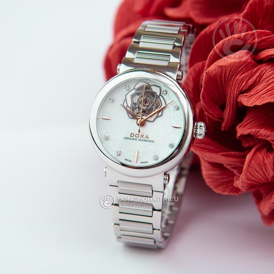 Đồng hồ nữ Doxa Calex Spiral Rose lộ cơ được thiết kế thành hình hoa hồng vô cùng tinh tế