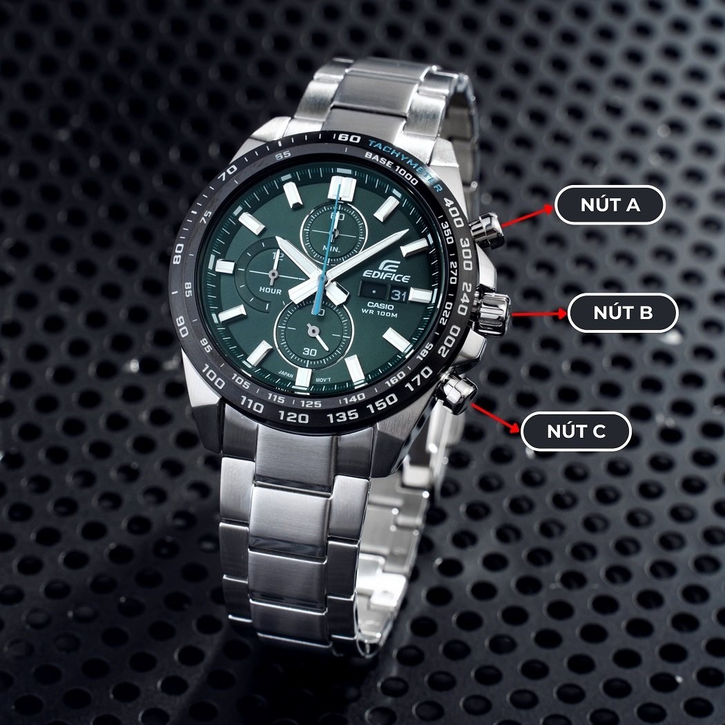 3 nút chỉnh giờ trên đồng hồ Casio Edifice WR100m