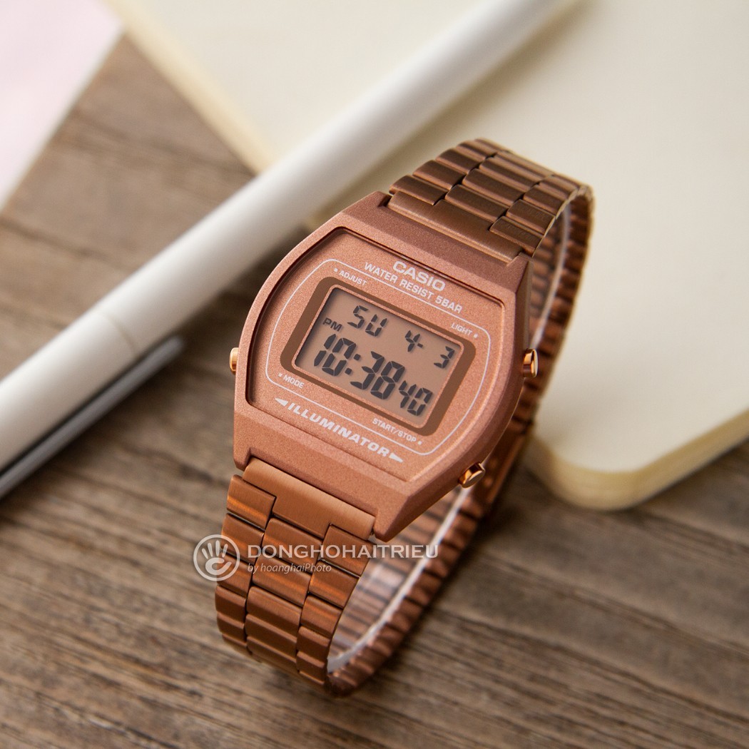 Đồng hồ điện tử nữ Casio B640WC-5ADF nổi bật với thiết kế màu vàng hồng