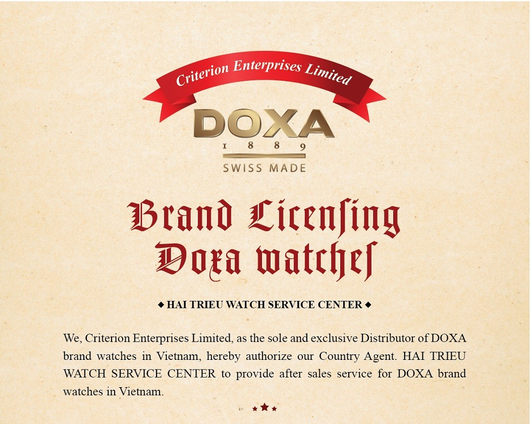 Doxa cấp chứng nhận sửa chữa Thụy Sỹ cho Hải Triều