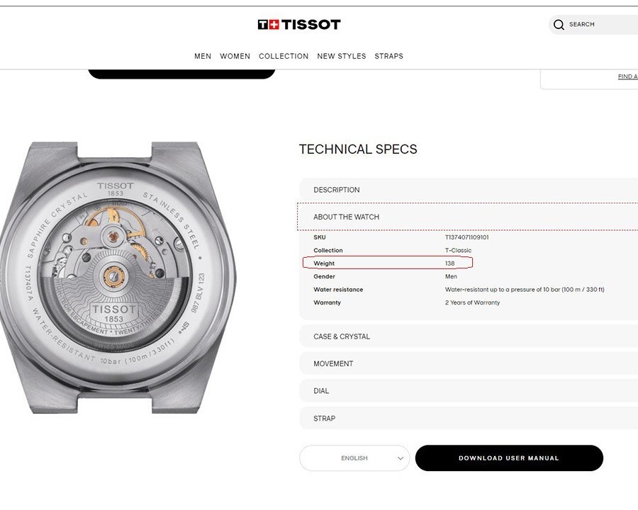 Kiểm tra đồng hồ Tissot chính hãng qua trọng lượng - ảnh 3