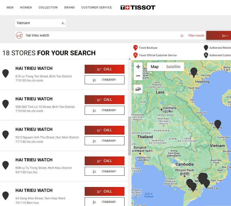 Đồng Hồ Hải Triều nằm trong mạng lưới bán lẻ toàn cầu của Tissot