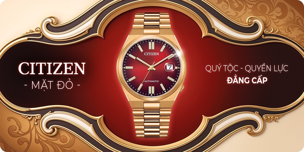 Đồng hồ Citizen mặt đỏ đẹp, chính hãng, BH 5 năm, góp 0%
