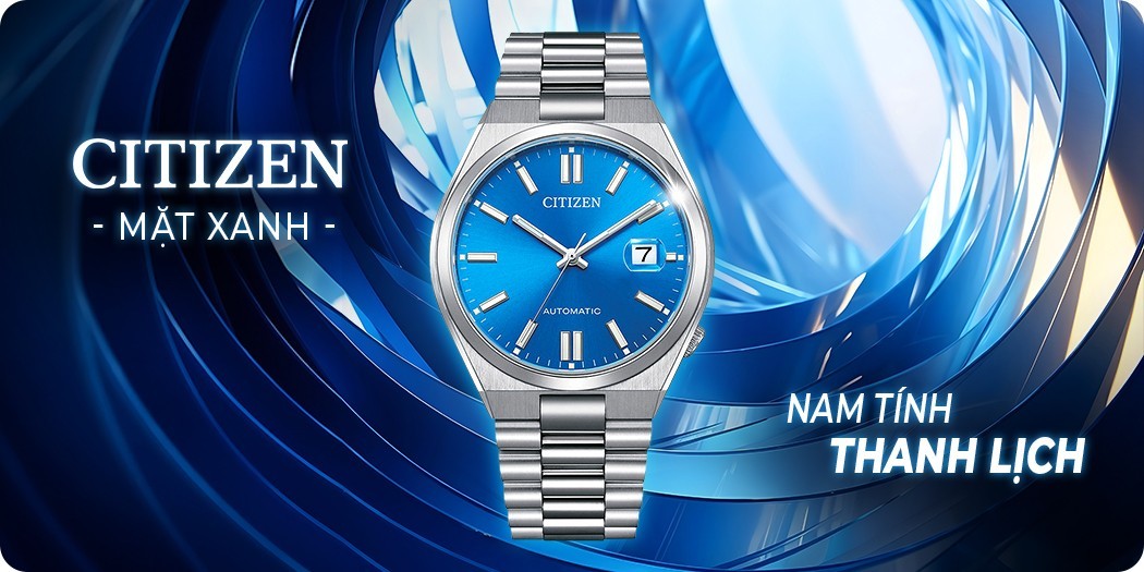 Đồng hồ Citizen mặt xanh đẹp, chính hãng, BH 5 năm, góp 0%