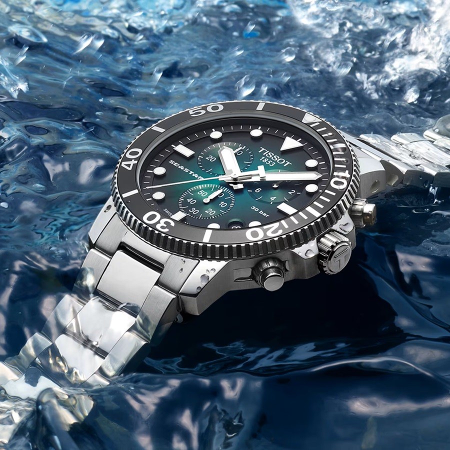 Bộ vỏ Tissot Seastar 1000 Chronograph dùng chất liệu thép không gỉ, giúp tăng sự sáng bóng - ảnh 6