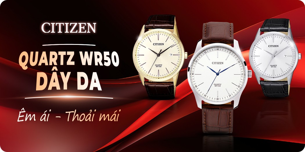 Đồng hồ Citizen Quartz WR50 dây da chính hãng 100%, góp 0%