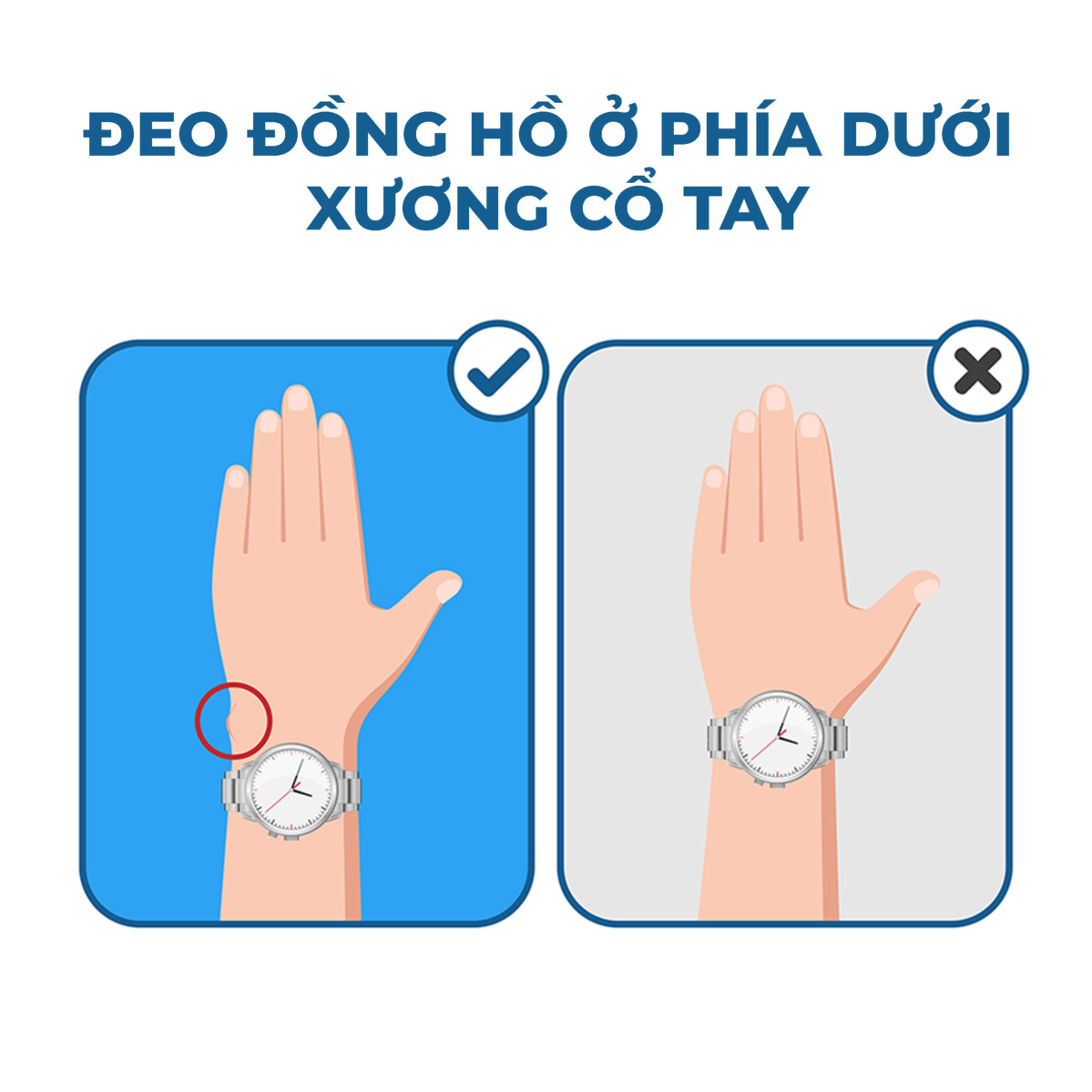 Đeo đồng hồ phía dưới xương cổ tay
