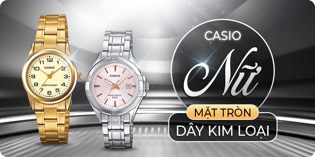 Đồng hồ Casio nữ dây kim loại mặt tròn chính hãng, góp 0%