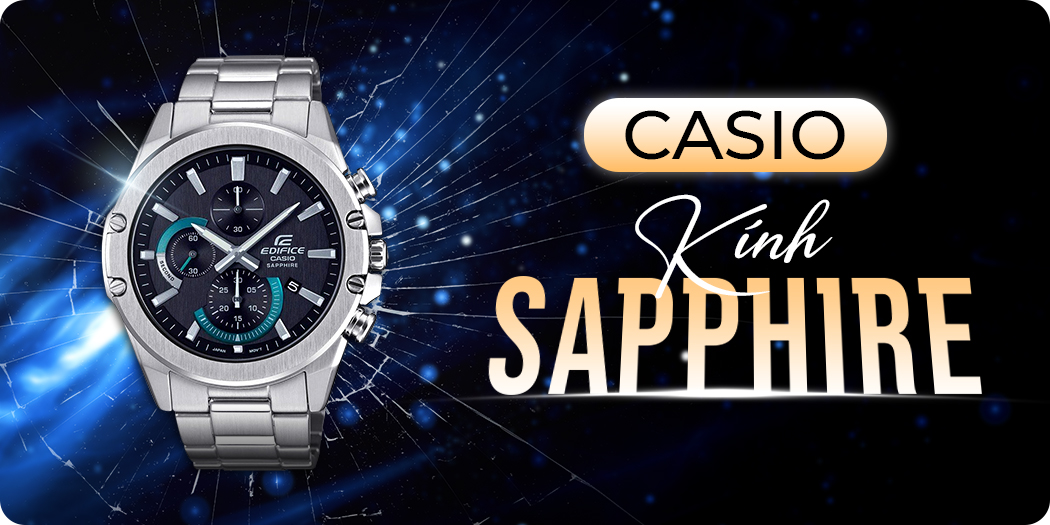 Đồng hồ Casio kính Sapphire chống trầy chính hãng, góp 0%