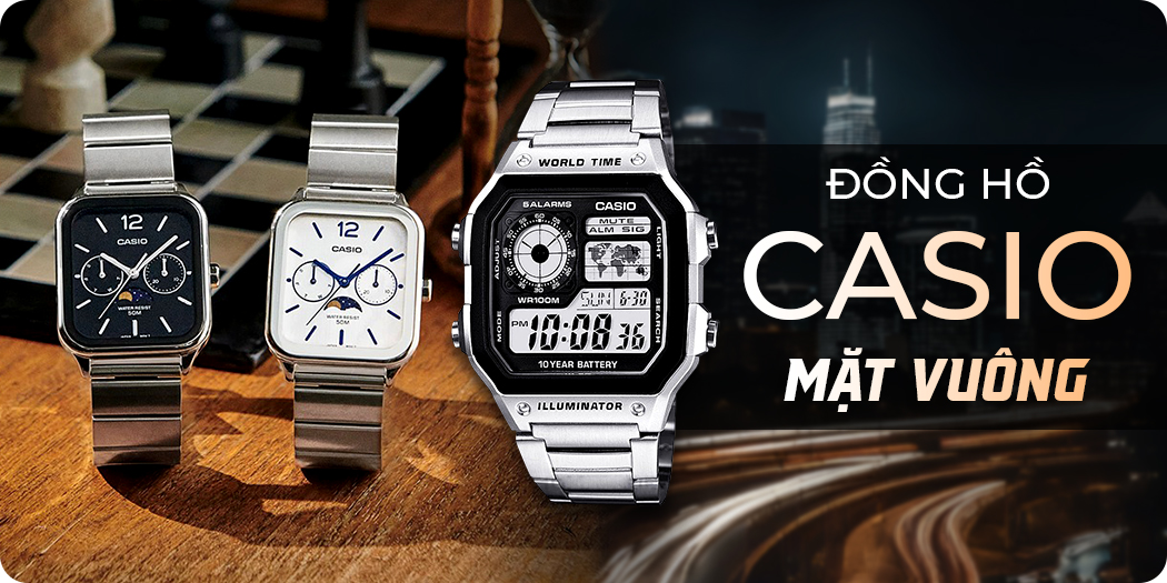 Đồng hồ Casio mặt vuông đẹp chính hãng, BH 5 năm, góp 0%