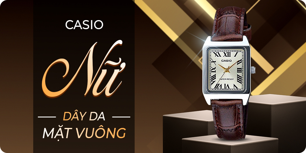Đồng hồ Casio nữ dây da mặt vuông đẹp, chính hãng, góp 0%