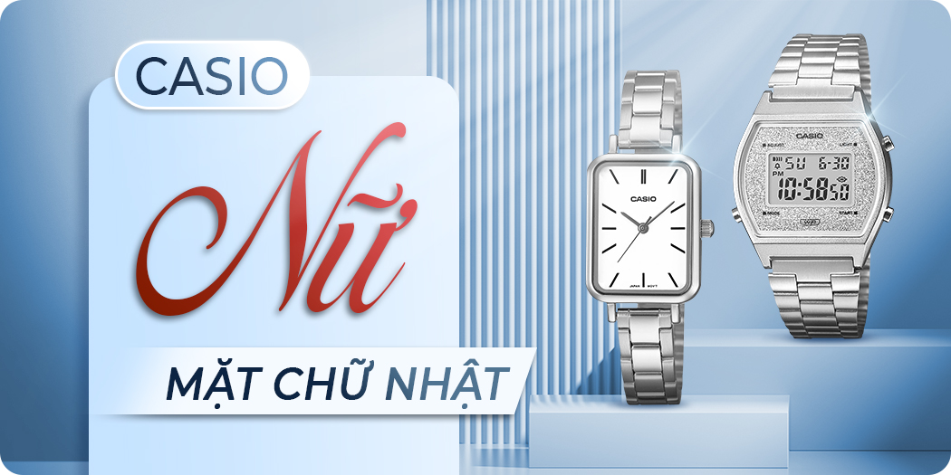Đồng hồ Casio nữ mặt chữ nhật đẹp, chính hãng, góp 0%