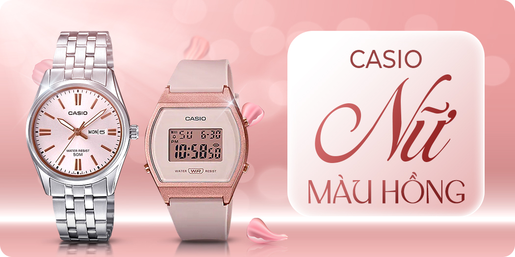 Đồng hồ Casio nữ màu hồng đẹp, chính hãng 100%, góp 0%