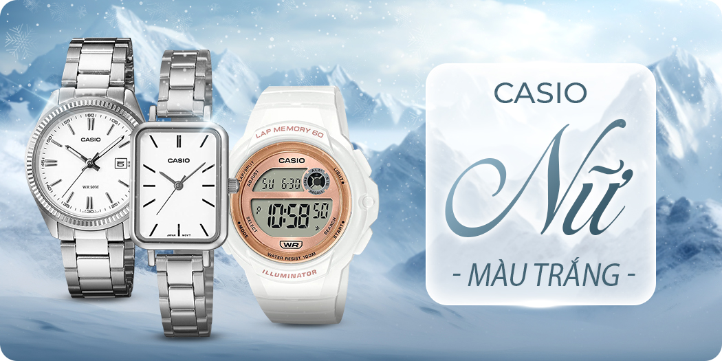 Đồng hồ Casio nữ màu trắng đẹp, chính hãng 100%, góp 0%