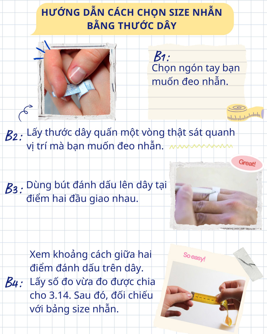 Hình ảnh hướng dẫn cách đo size nhẫn bằng thước dây