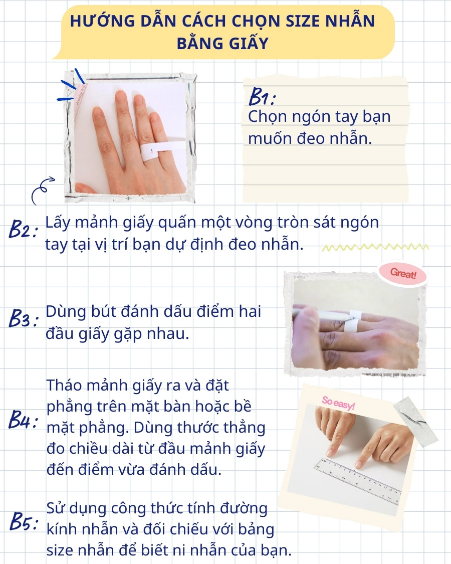 Hình ảnh hướng dẫn cách đo size nhẫn bằng giấy