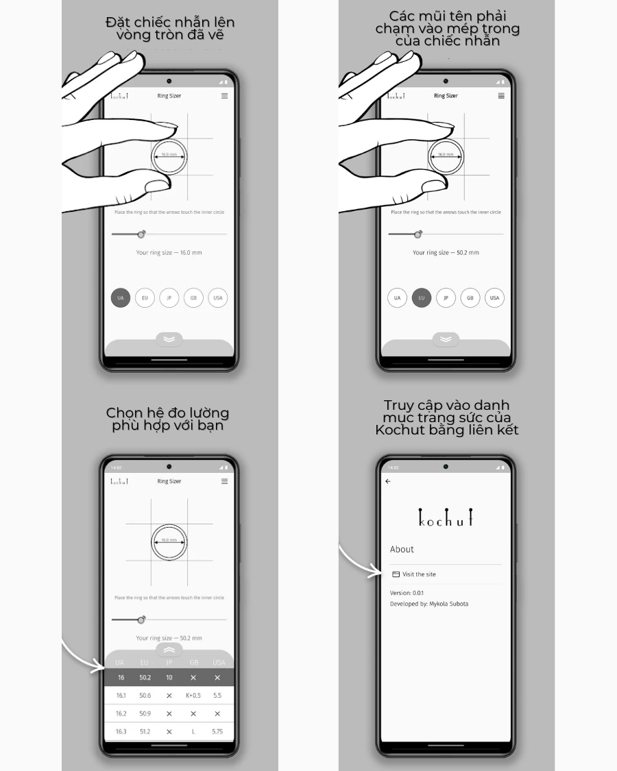 Giao diện hiển thị của app Ring Sizer by Kochut Jewelry