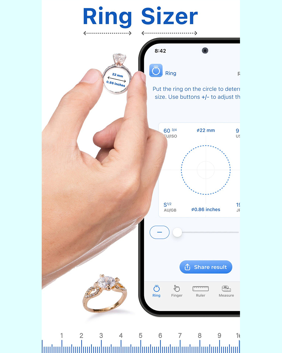 Giao diện hiển thị khi đo size nhẫn bằng app Ring Sizer - Ring Fing
