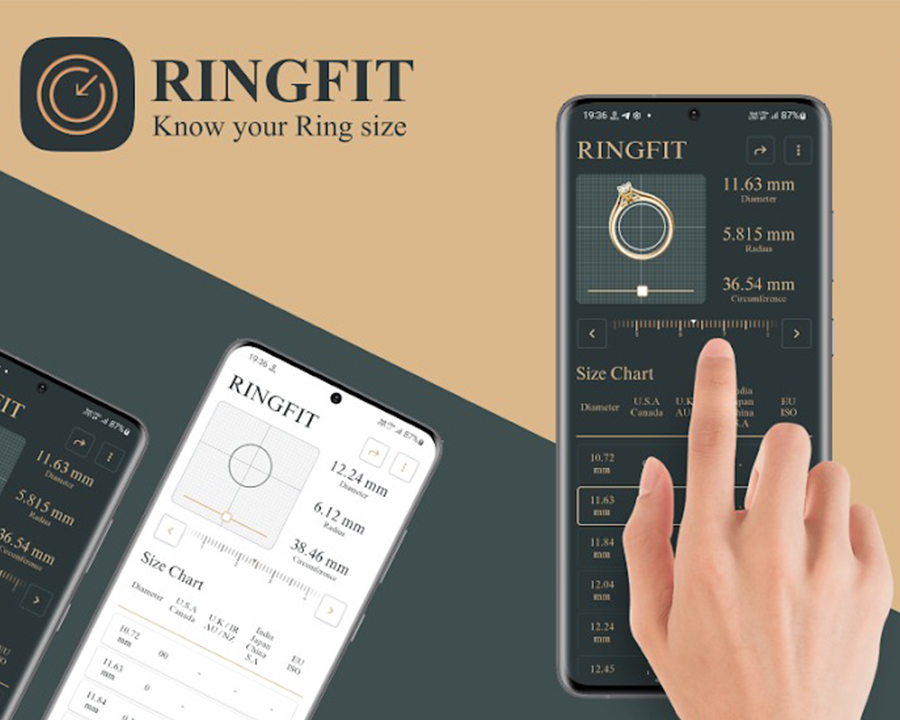 Giao diện hiển thị khi đo size nhẫn bằng app RingFit - Ring Size Finder App