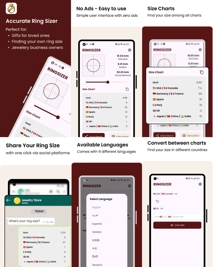 Giao diện hiển thị của app Ring Sizer by Diamonds For All