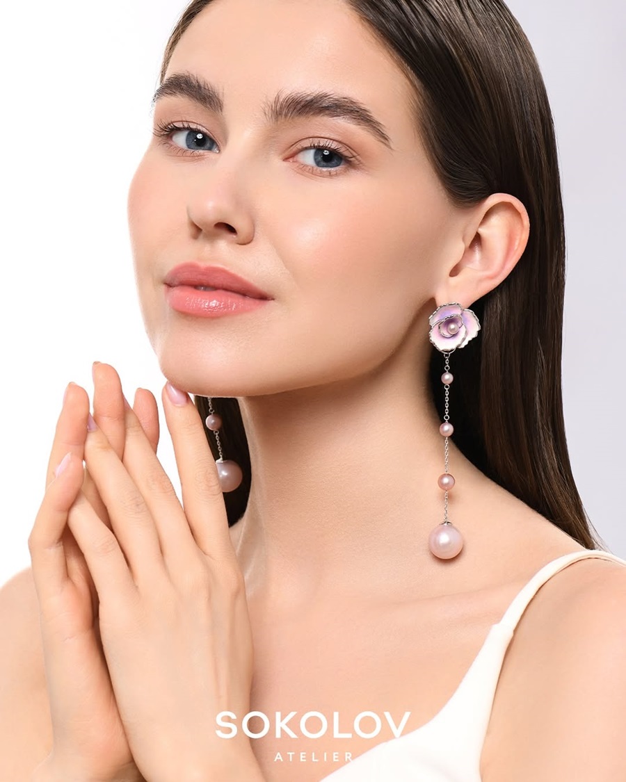 hiêm ngưỡng vẻ dịu dàng của hoa tai Sokolov làm từ bạc 925 mạ rhodium quý giá