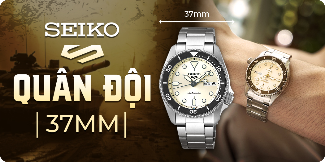 Đồng hồ Seiko 5 Quân đội 37mm cho nam cổ tay 17cm trở lên