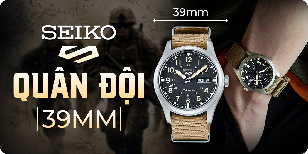 Đồng hồ Seiko 5 Quân đội 39mm cho nam cổ tay 17.5cm trở lên