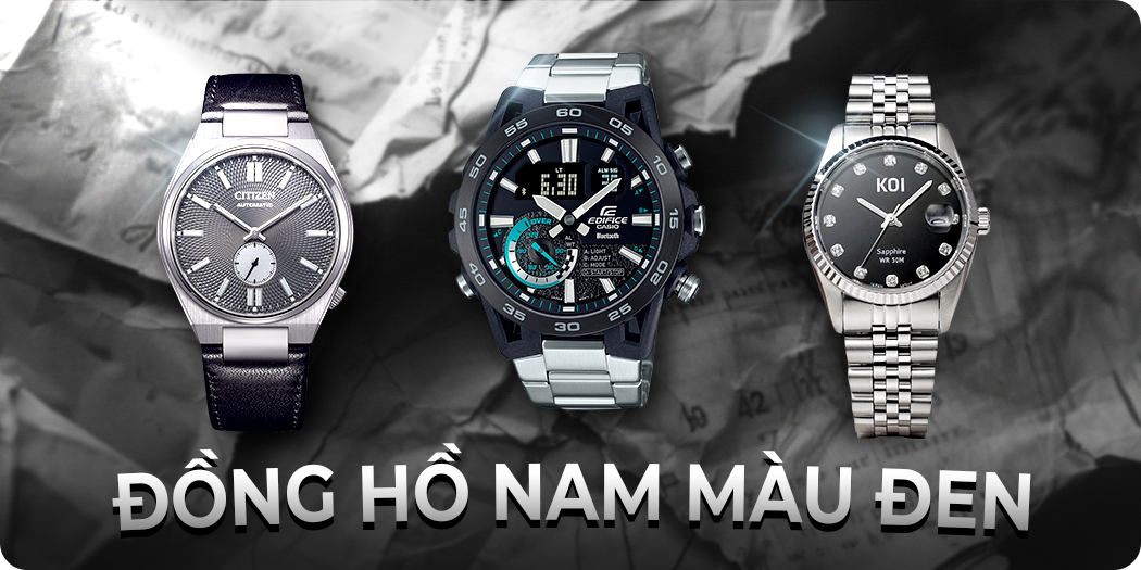 đồng hồ nam màu đen chính hãng