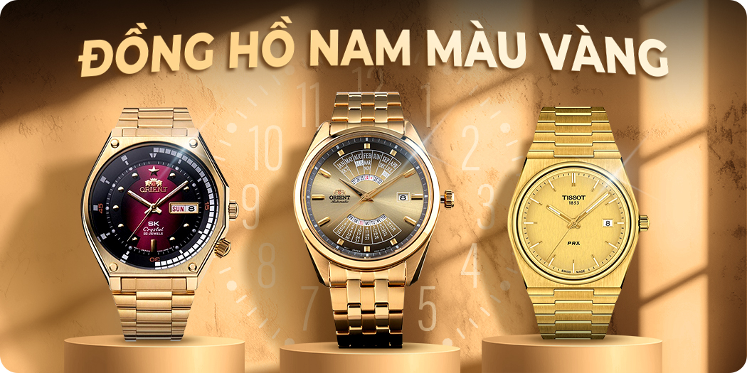 đồng hồ nam màu vàng chính hãng