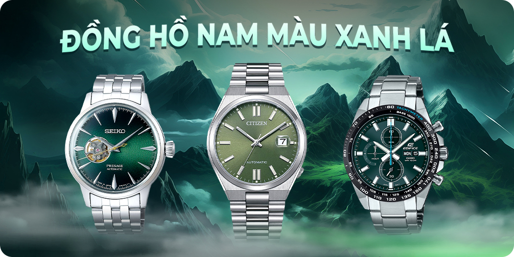 đồng hồ nam màu xanh lá chính hãng