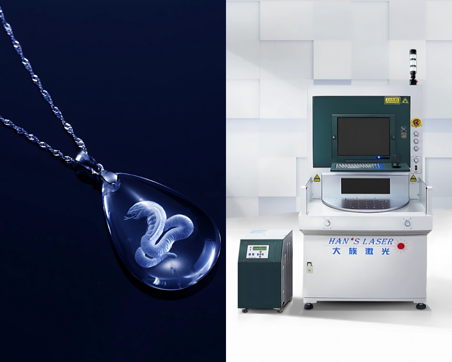 Hình ảnh dây chuyền pha lê khắc tinh xảo và máy khắc laser UV
