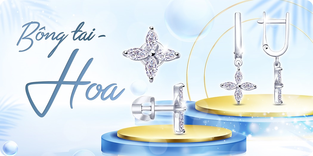 Bông tai hoa (họa tiết hoa, lá) đẹp, cao cấp, hàng hiệu 100%