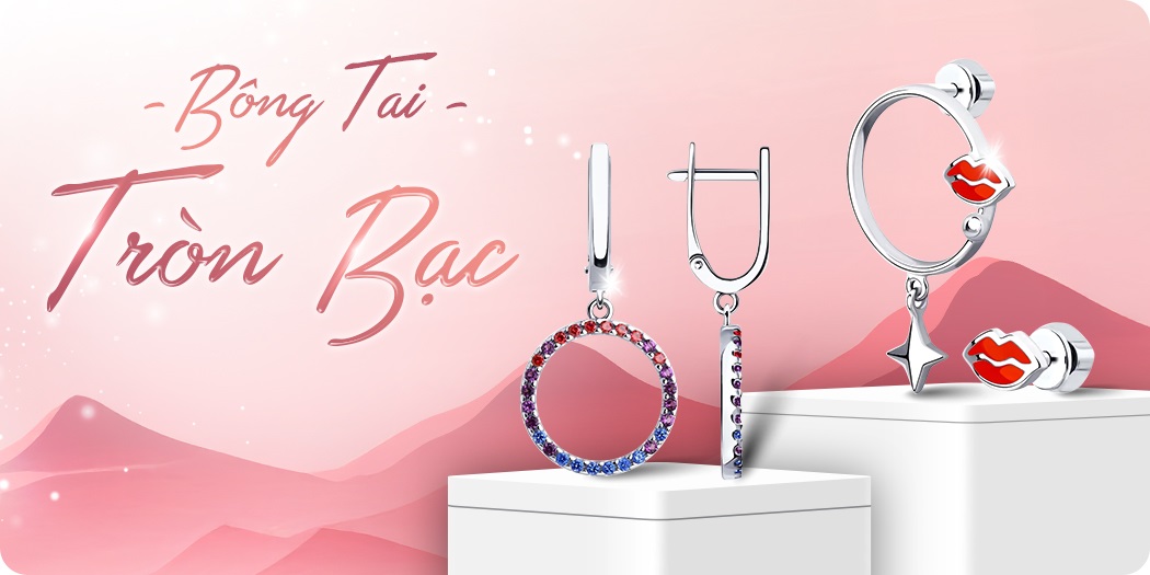 Bông tai tròn bạc đẹp cho nữ, cao cấp, hàng hiệu 100%