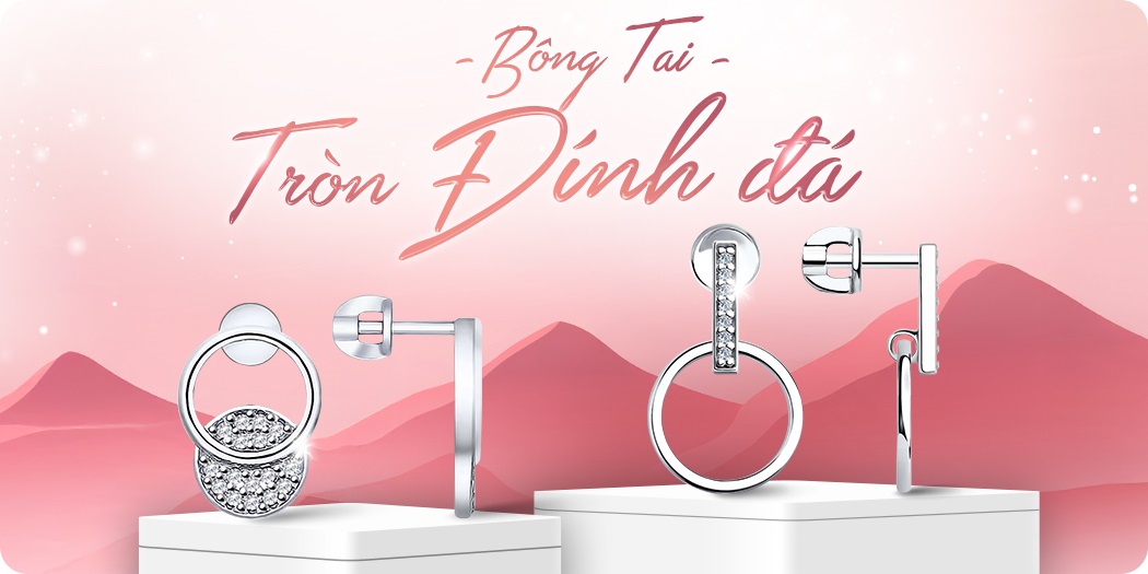 Bông tai tròn đính đá nữ đẹp, cao cấp, hàng hiệu 100%