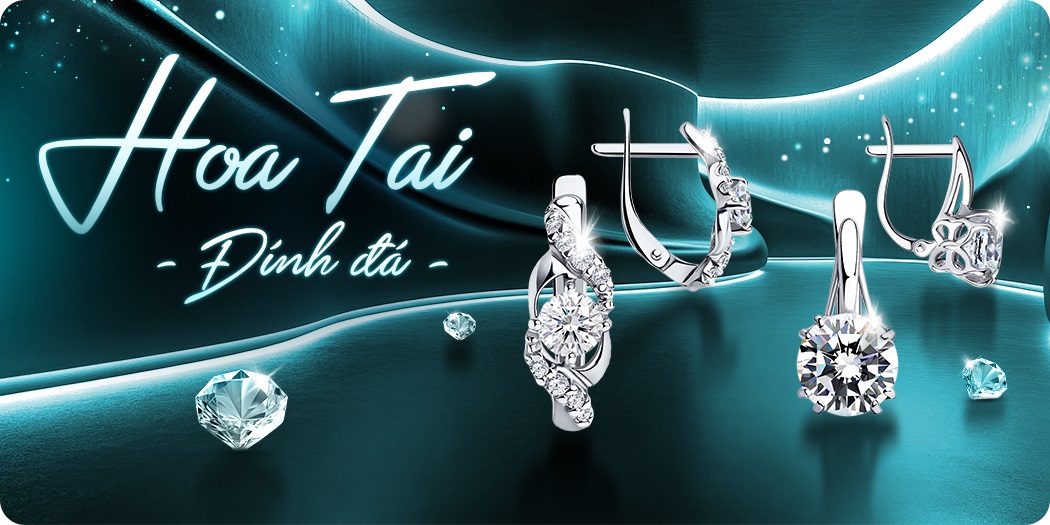 Hoa tai đính đá, bông tai đính đá đẹp, hàng hiệu 100%